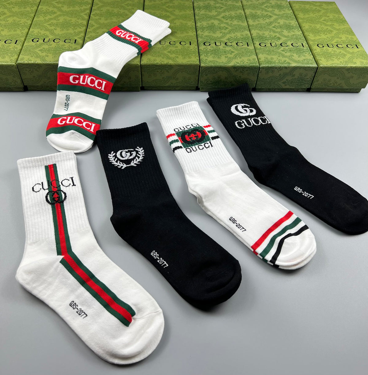 Gucci White Black Red Green Stripes Crew Socks, image 6