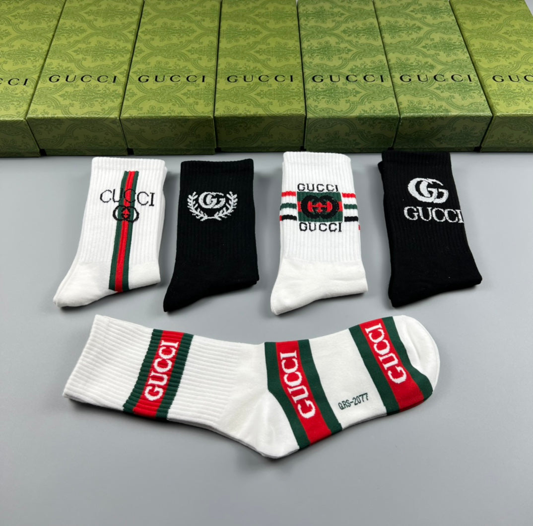 Gucci White Black Red Green Stripes Crew Socks, image 5