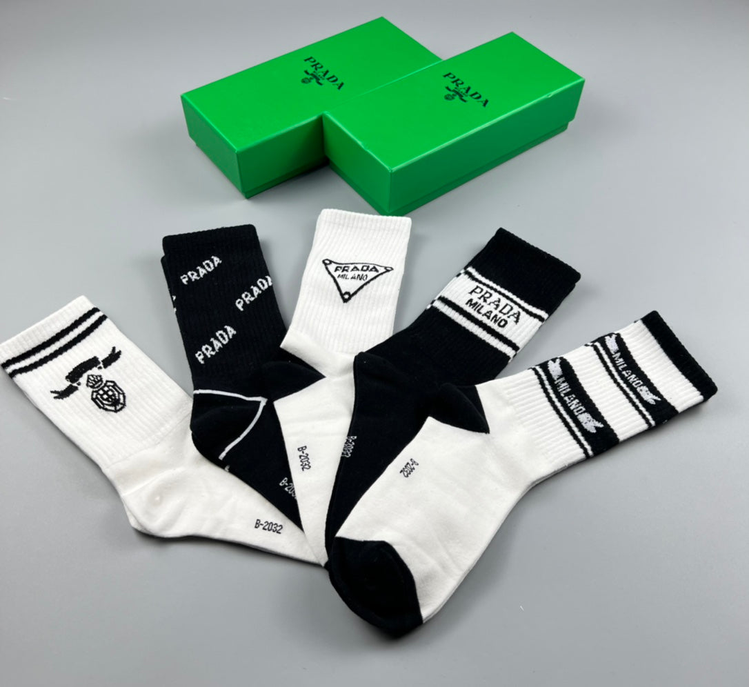 Prada Black White Small Triangle Cuffs Crew Socks, image 3