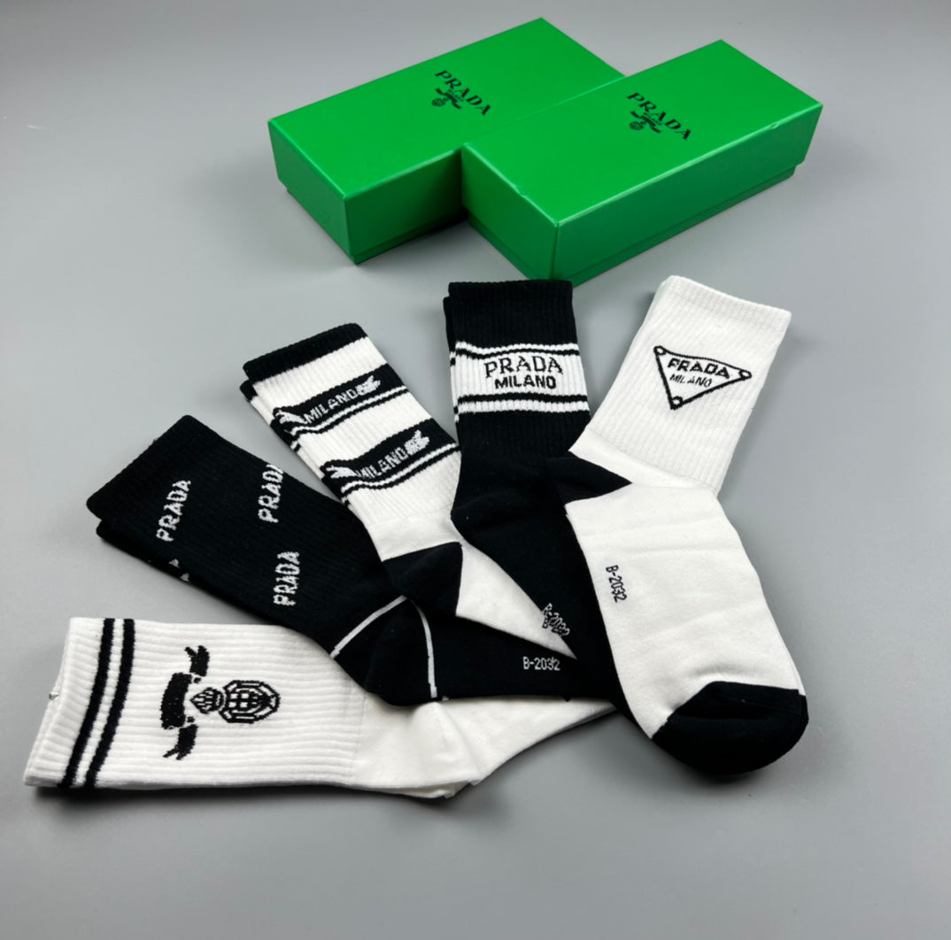 Prada Black White Small Triangle Cuffs Crew Socks, image 8