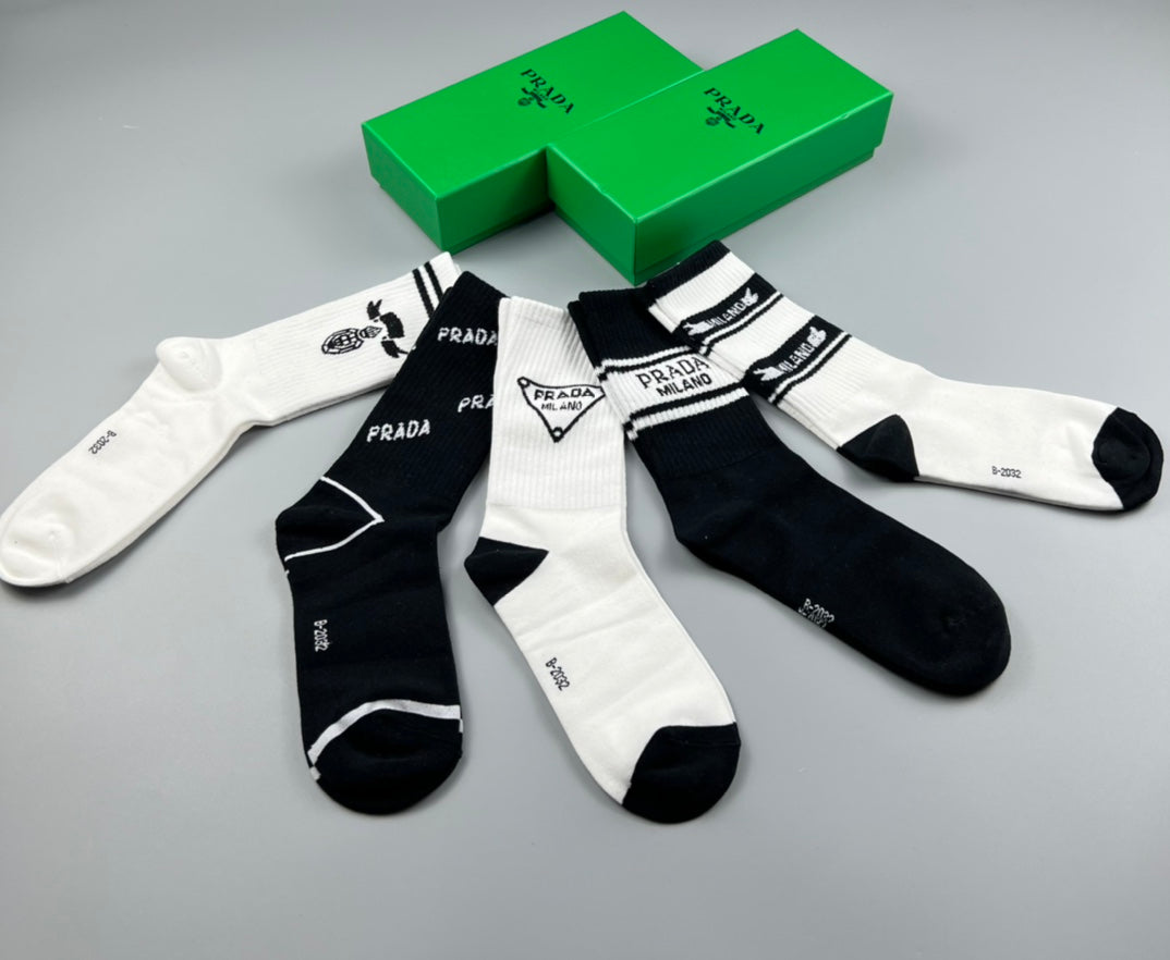 Prada Black White Small Triangle Cuffs Crew Socks, image 2