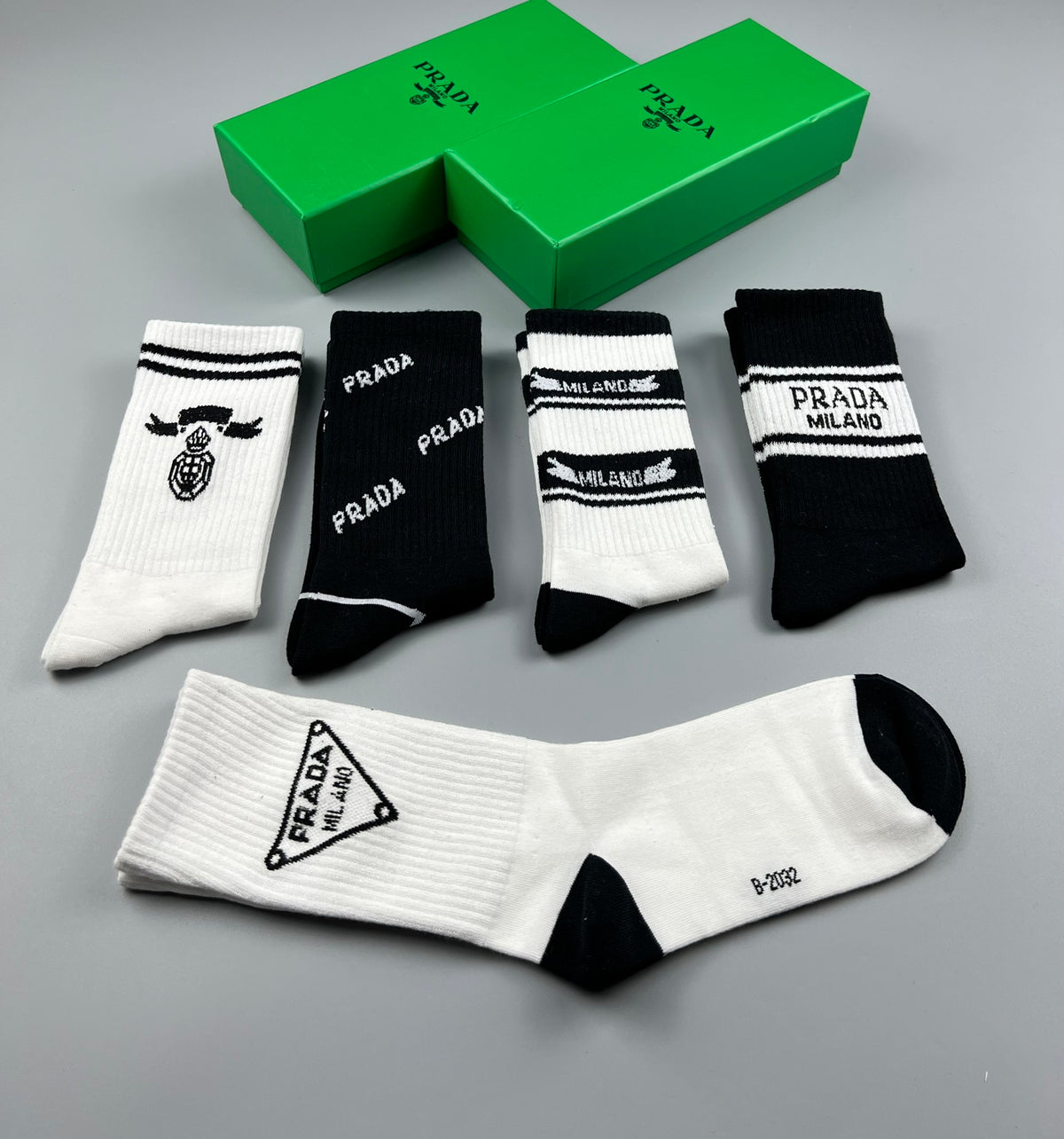 Prada Black White Small Triangle Cuffs Crew Socks, image 5