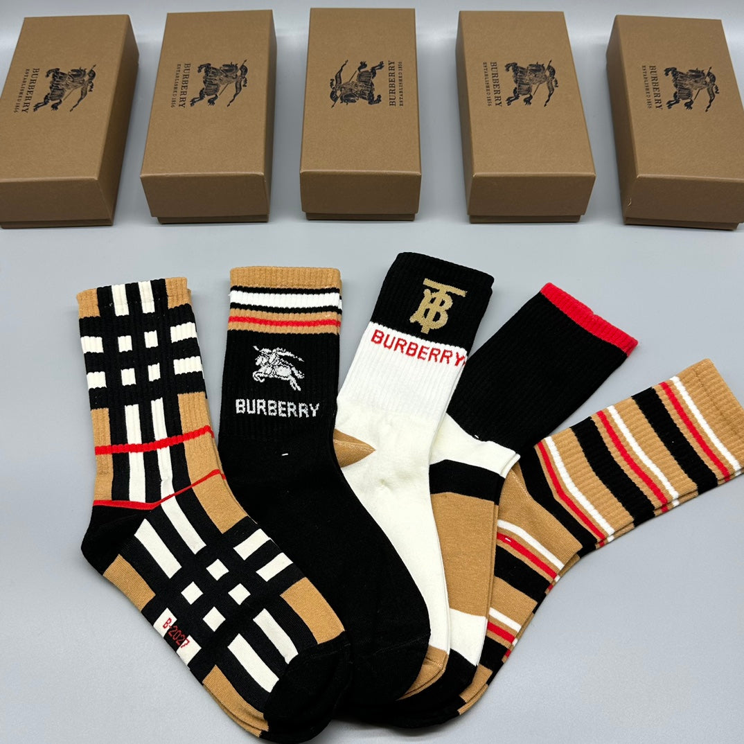 Burberry Black White Multicolour Check Stripes Crew Socks, image 7