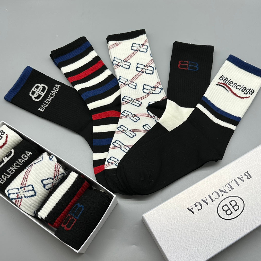 Balenciaga Black White Mixed Bold Stripe Crew Socks, image 1