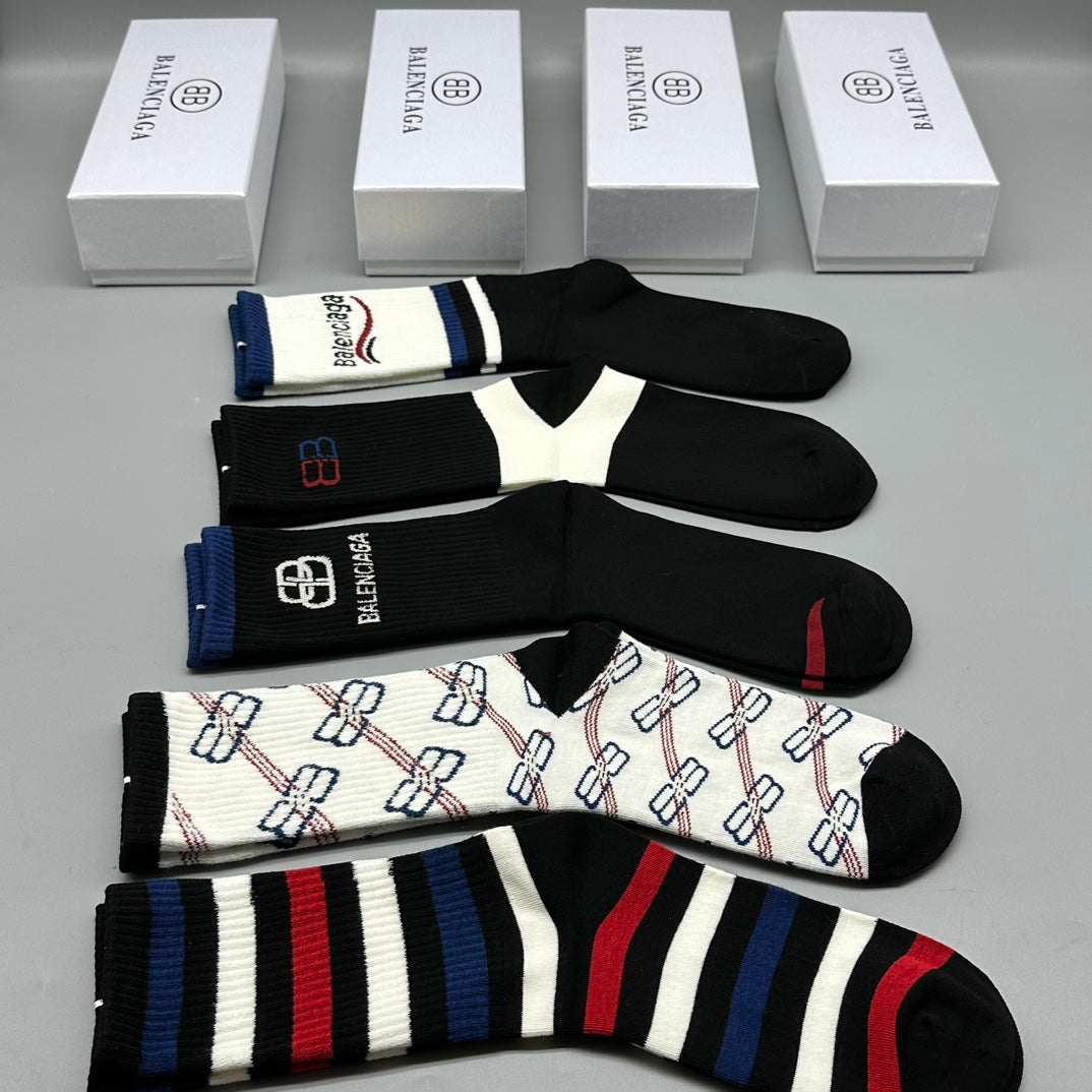 Balenciaga Black White Mixed Bold Stripe Crew Socks, image 3
