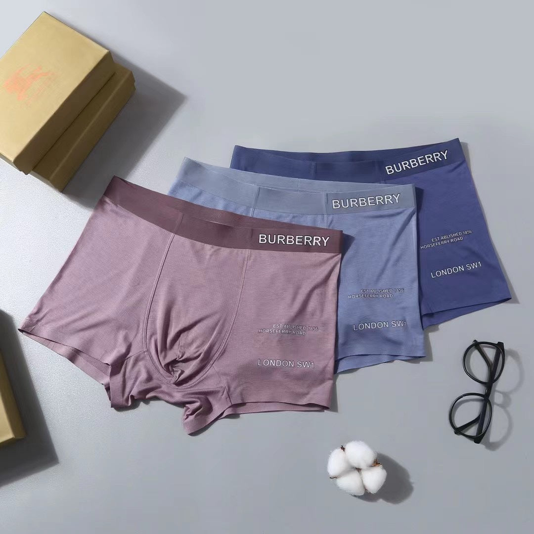 Burberry Lilac Grey Navy Small Waist Text Boxer Briefs, image 3