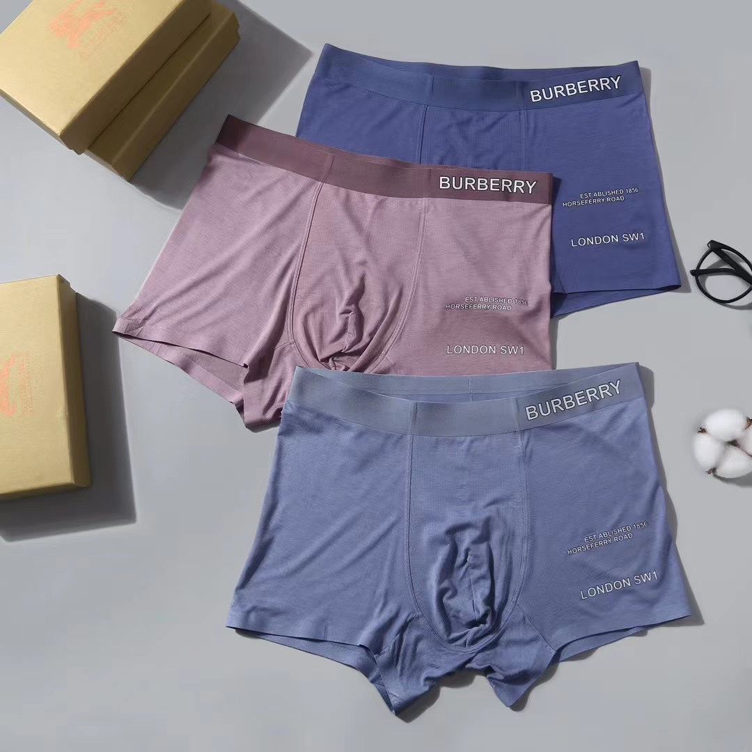 Burberry Lilac Grey Navy Small Waist Text Boxer Briefs, image 2