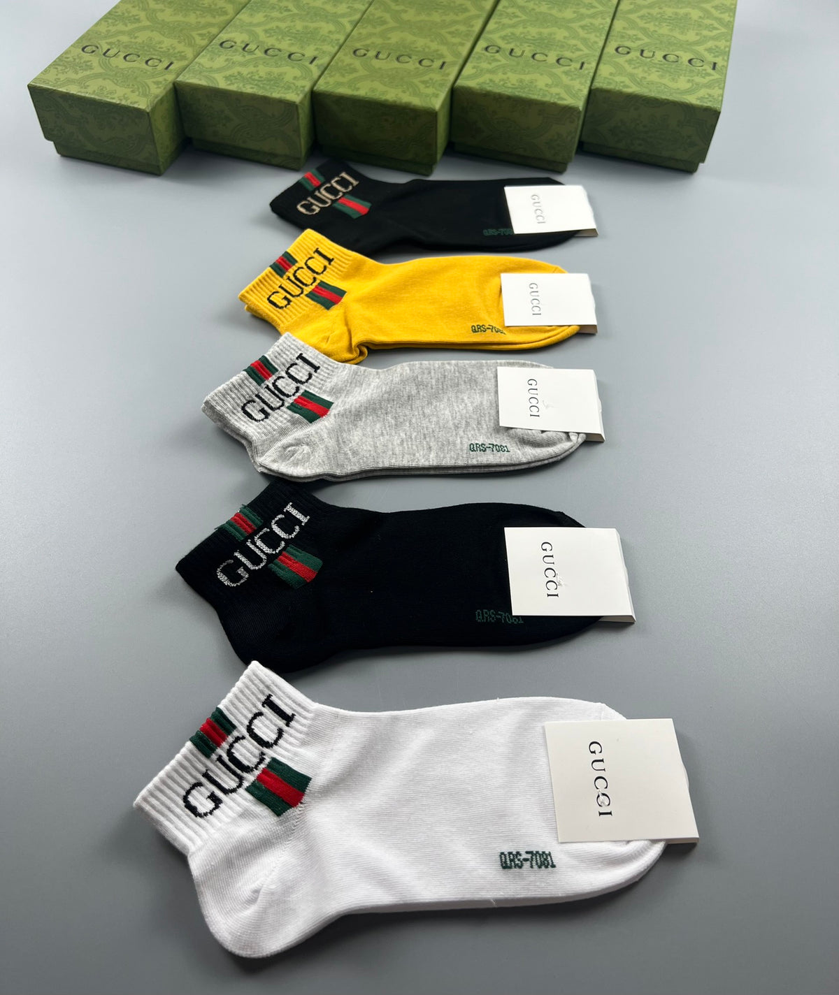 Gucci Yellow White Black Motif Mix Ankle Socks, image 9