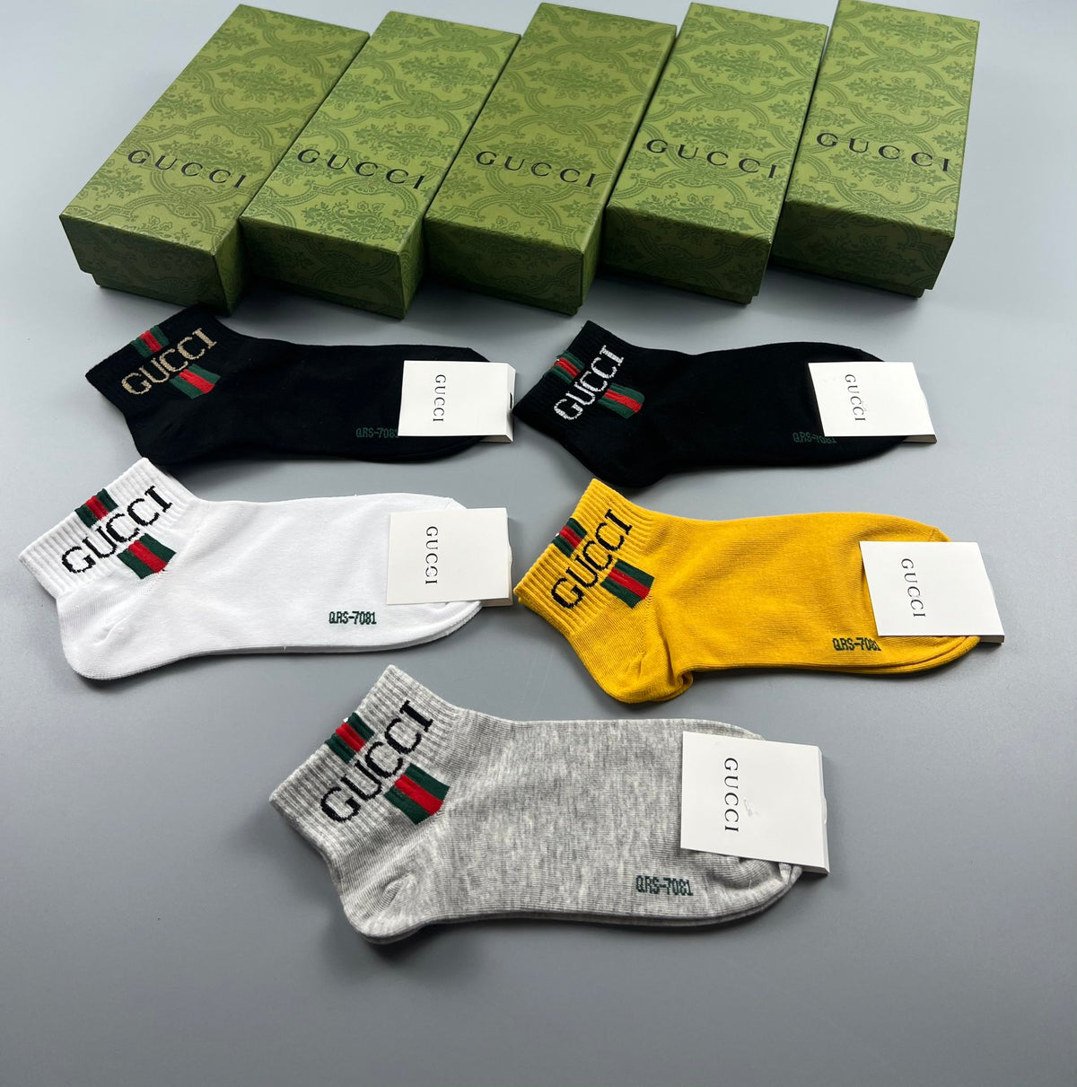 Gucci Yellow White Black Motif Mix Ankle Socks, image 5