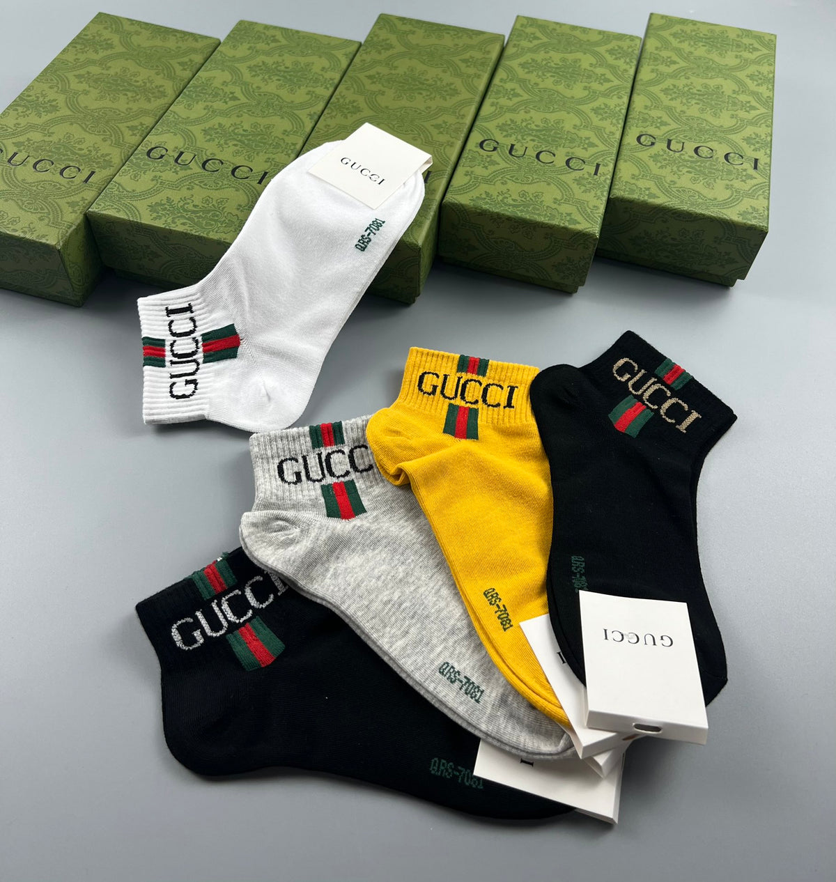 Gucci Yellow White Black Motif Mix Ankle Socks, image 8