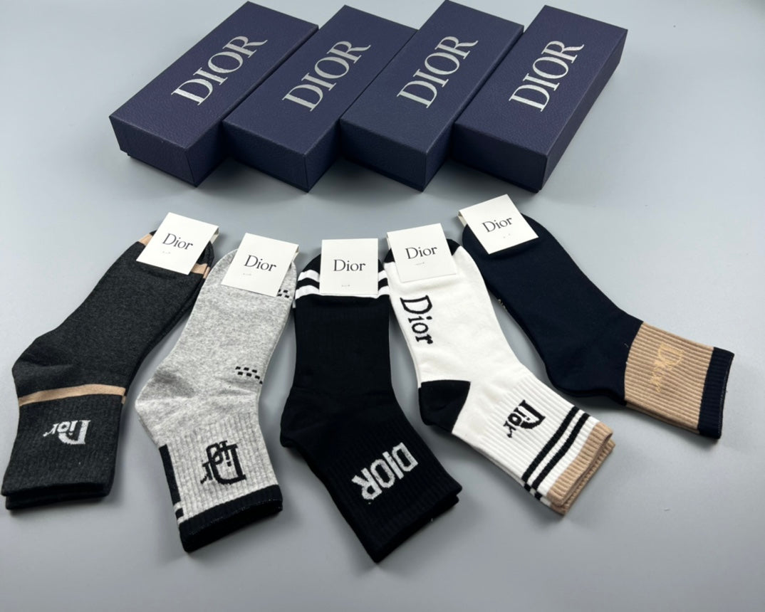 Dior Neutral Mixed Letter Panels Crew Socks, image 6