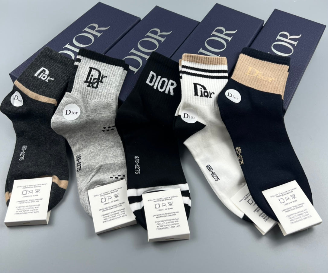 Dior Neutral Mixed Letter Panels Crew Socks, image 4