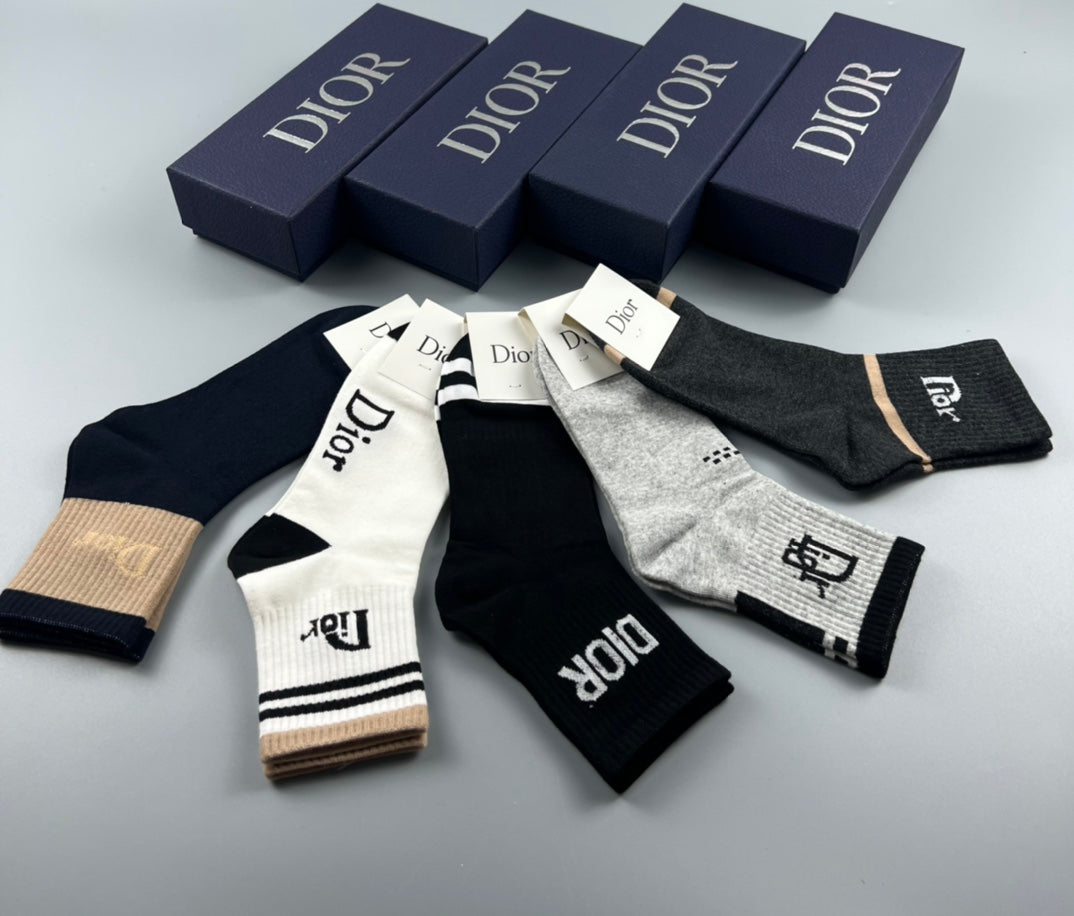 Dior Neutral Mixed Letter Panels Crew Socks, image 2