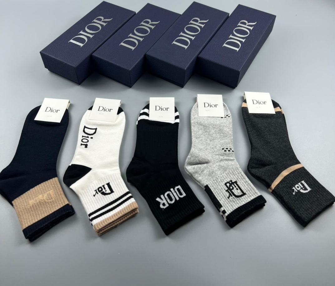 Dior Neutral Mixed Letter Panels Crew Socks, image 1