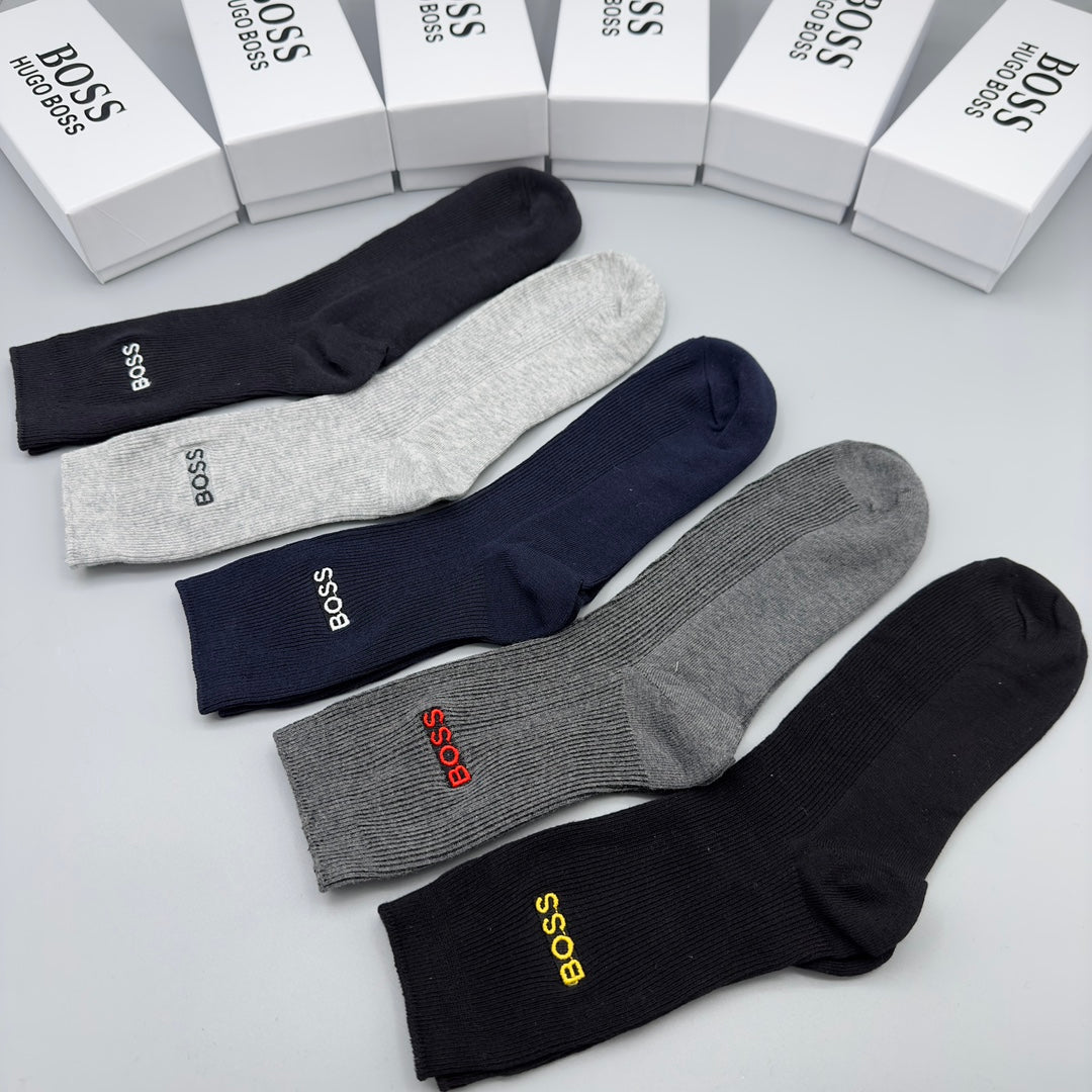 BOSS Neutral Crew Socks with Small Wordmarks, gallery image 1