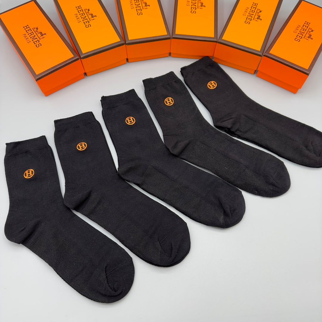 Hermès Navy Black White Grey Small Cuff Mark Ankle Socks, image 2