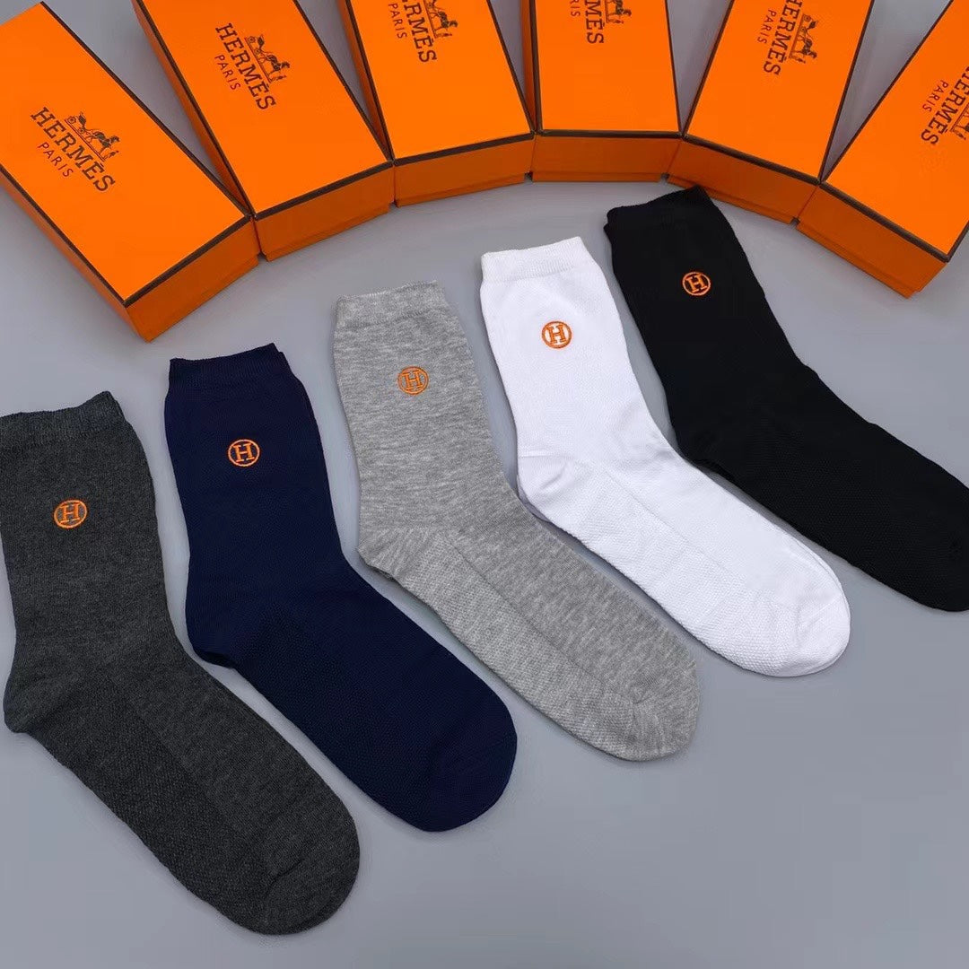 Hermès Navy Black White Grey Small Cuff Mark Ankle Socks, image 6