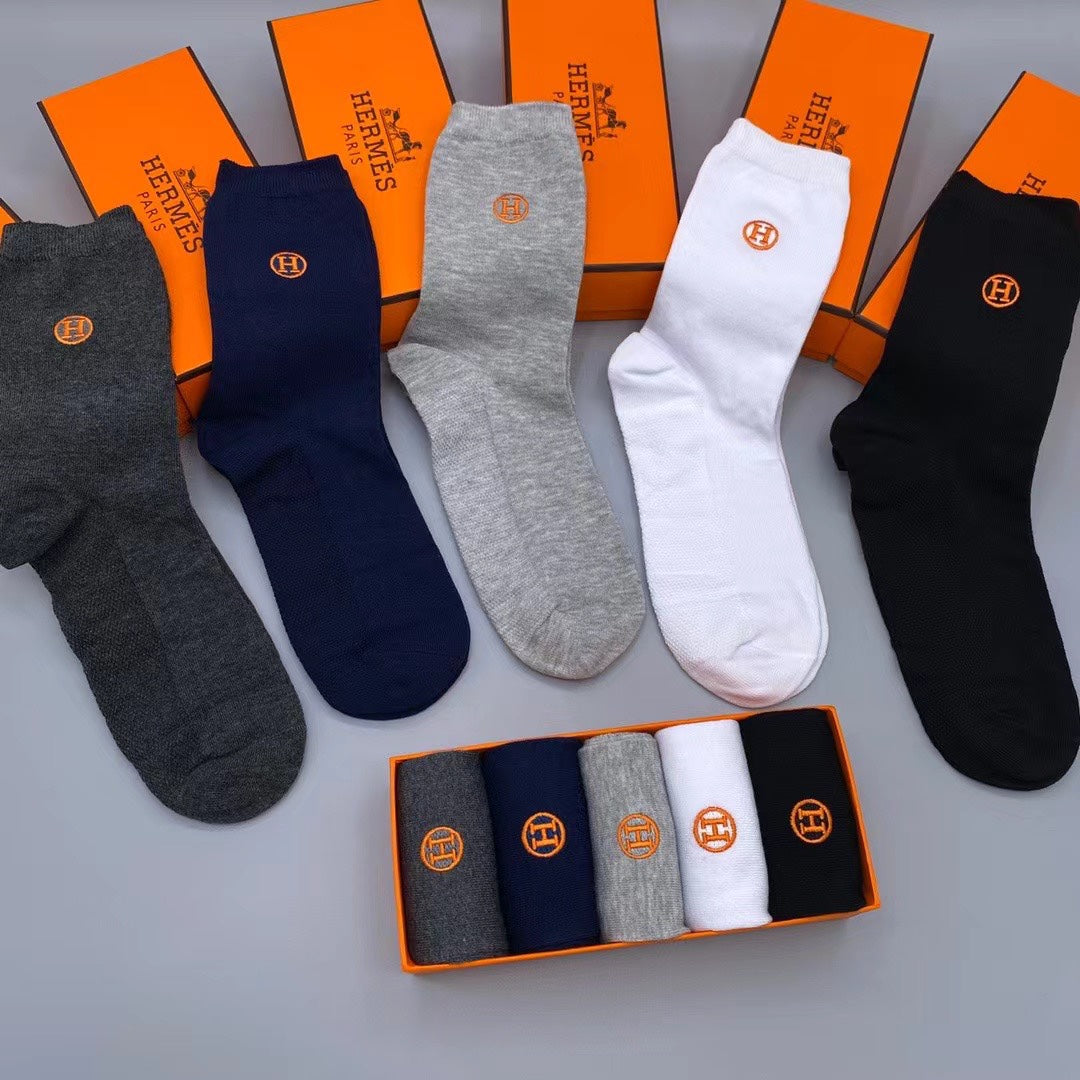 Hermès Navy Black White Grey Small Cuff Mark Ankle Socks, image 7