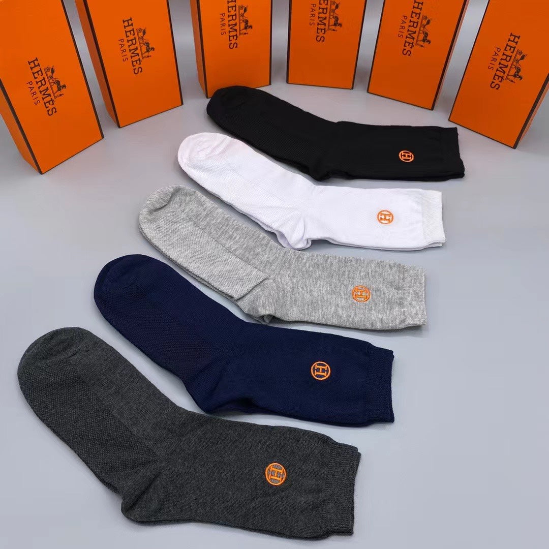 Hermès Navy Black White Grey Small Cuff Mark Ankle Socks, image 4