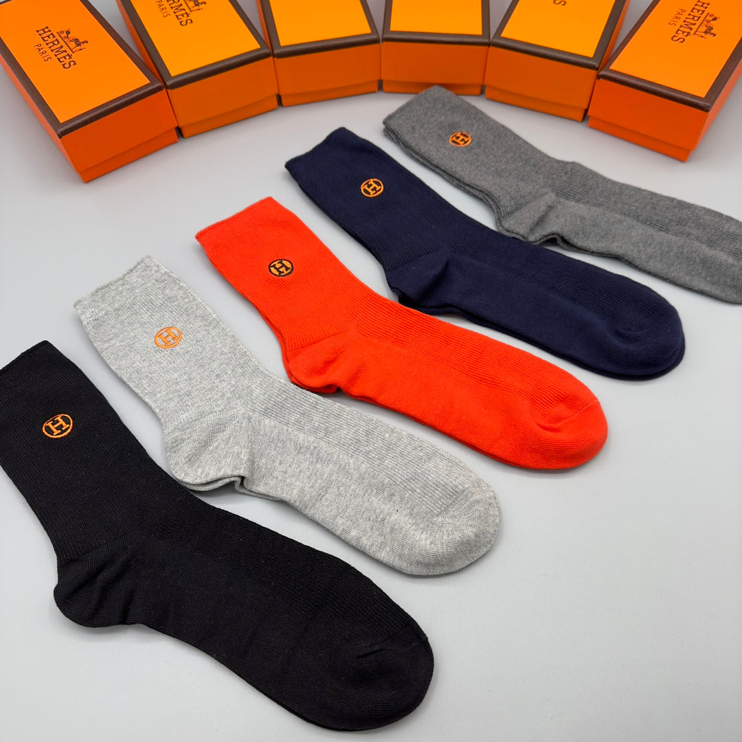 Hermès Orange Grey Black Small Side Text Ankle Socks, image 1