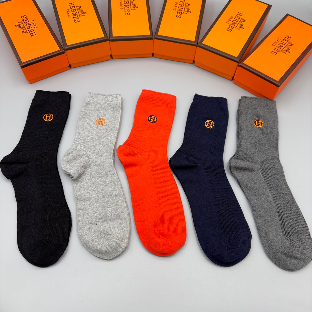 Hermès Orange Grey Black Small Side Text Ankle Socks, image 3