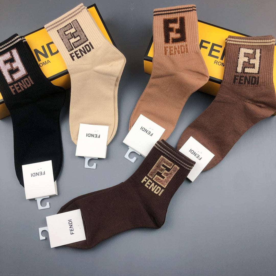 Fendi Earthy Large Geometric Cuff Letters Crew Socks, image 6