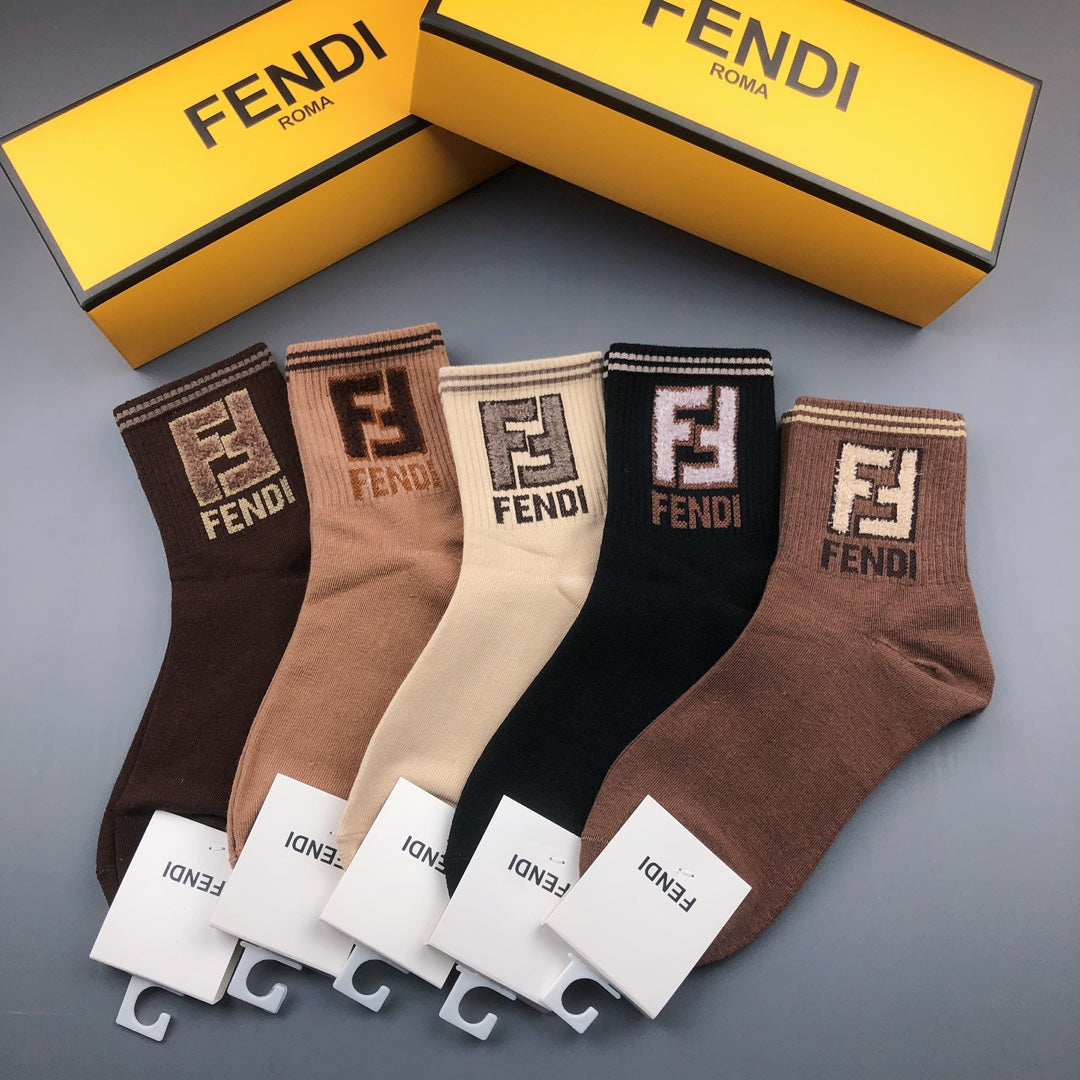 Fendi Earthy Large Geometric Cuff Letters Crew Socks, image 3