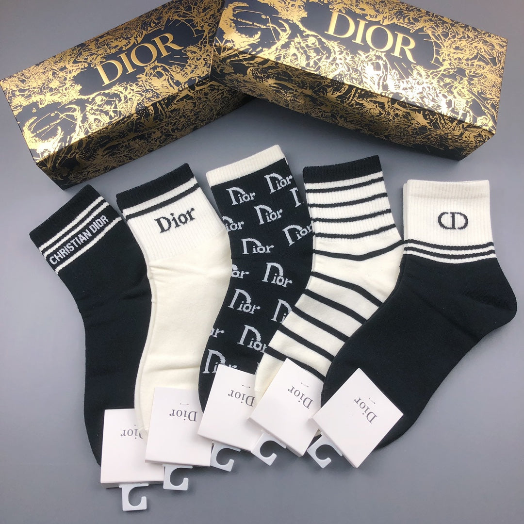 Dior Black White Mixed Letter Stripe Crew Socks, image 3