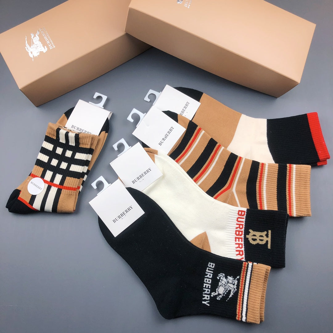 Burberry Black White Orange Check Stripes Crew Socks, image 5