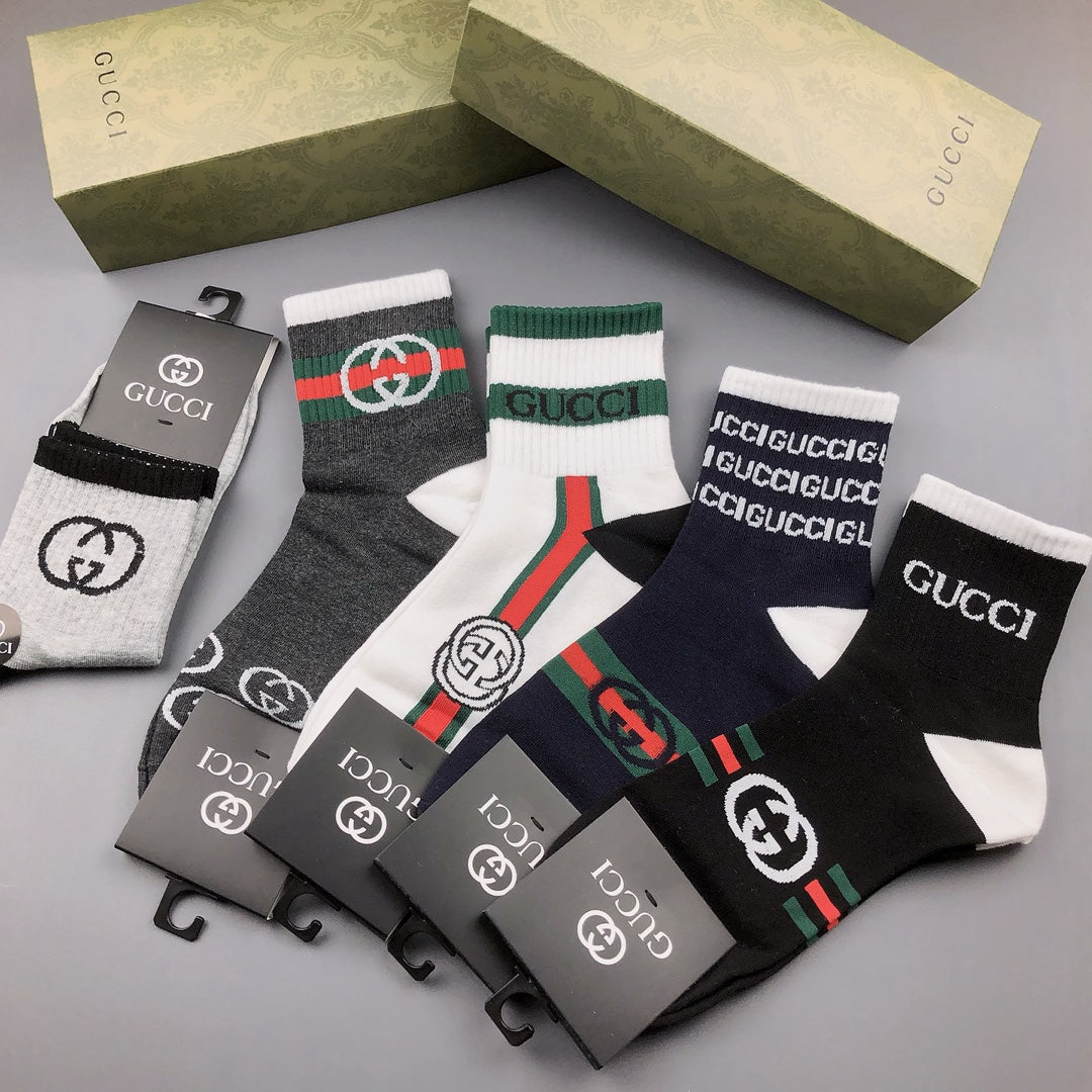 Gucci Black Grey Bold Wordmark Motifs Crew Socks, image 3