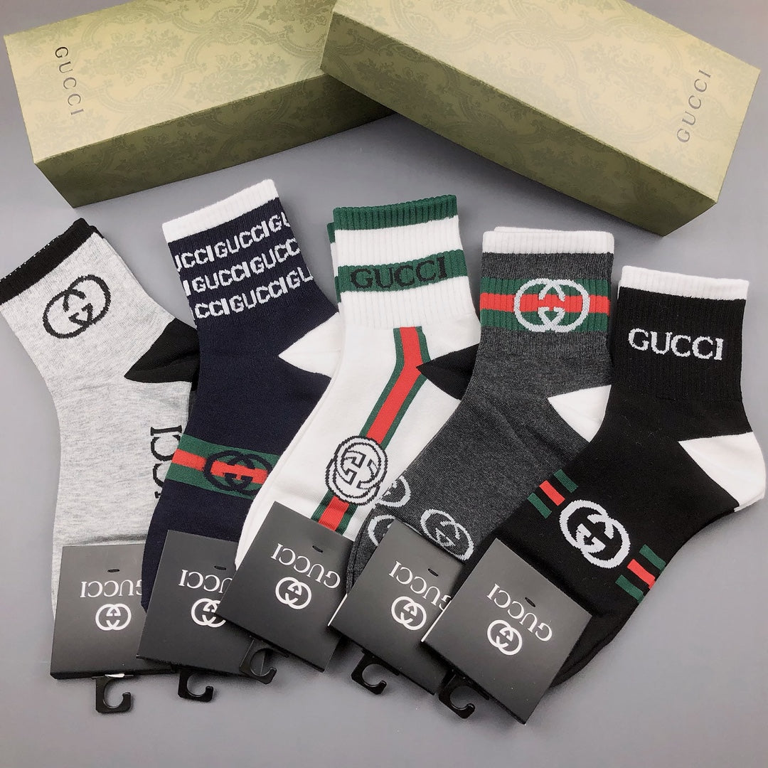 Gucci Black Grey Bold Wordmark Motifs Crew Socks, image 4