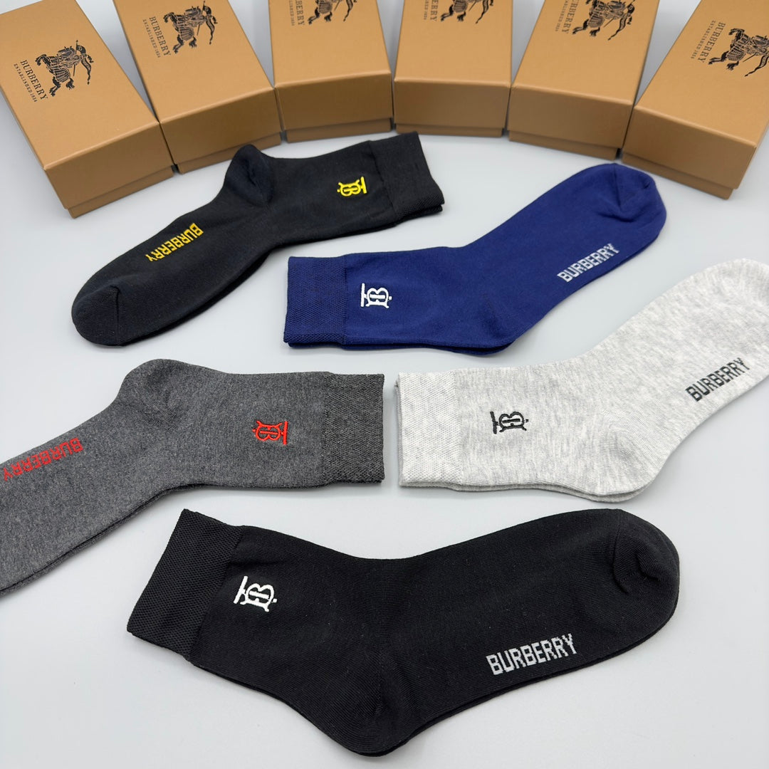 Burberry Grey Navy Black Small Horse Cuffs Crew Socks, image 9