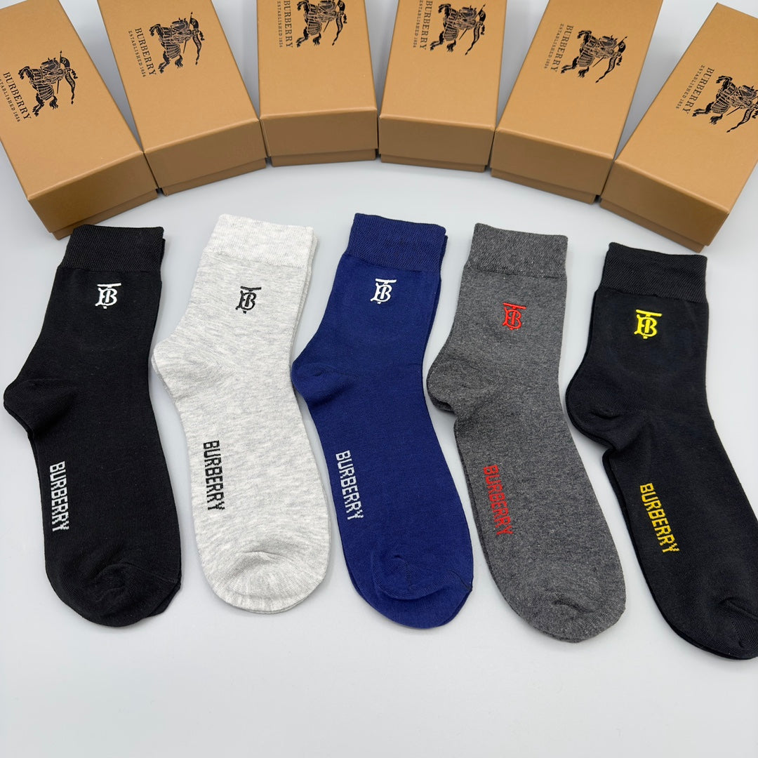 Burberry Grey Navy Black Small Horse Cuffs Crew Socks, image 1