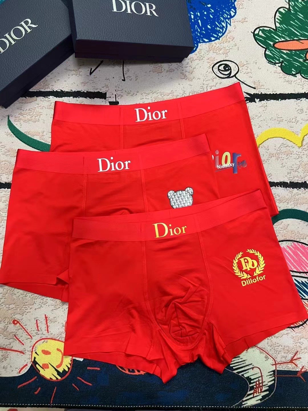 Dior Red Small Colourful Motif Trio Boxer Briefs, image 1
