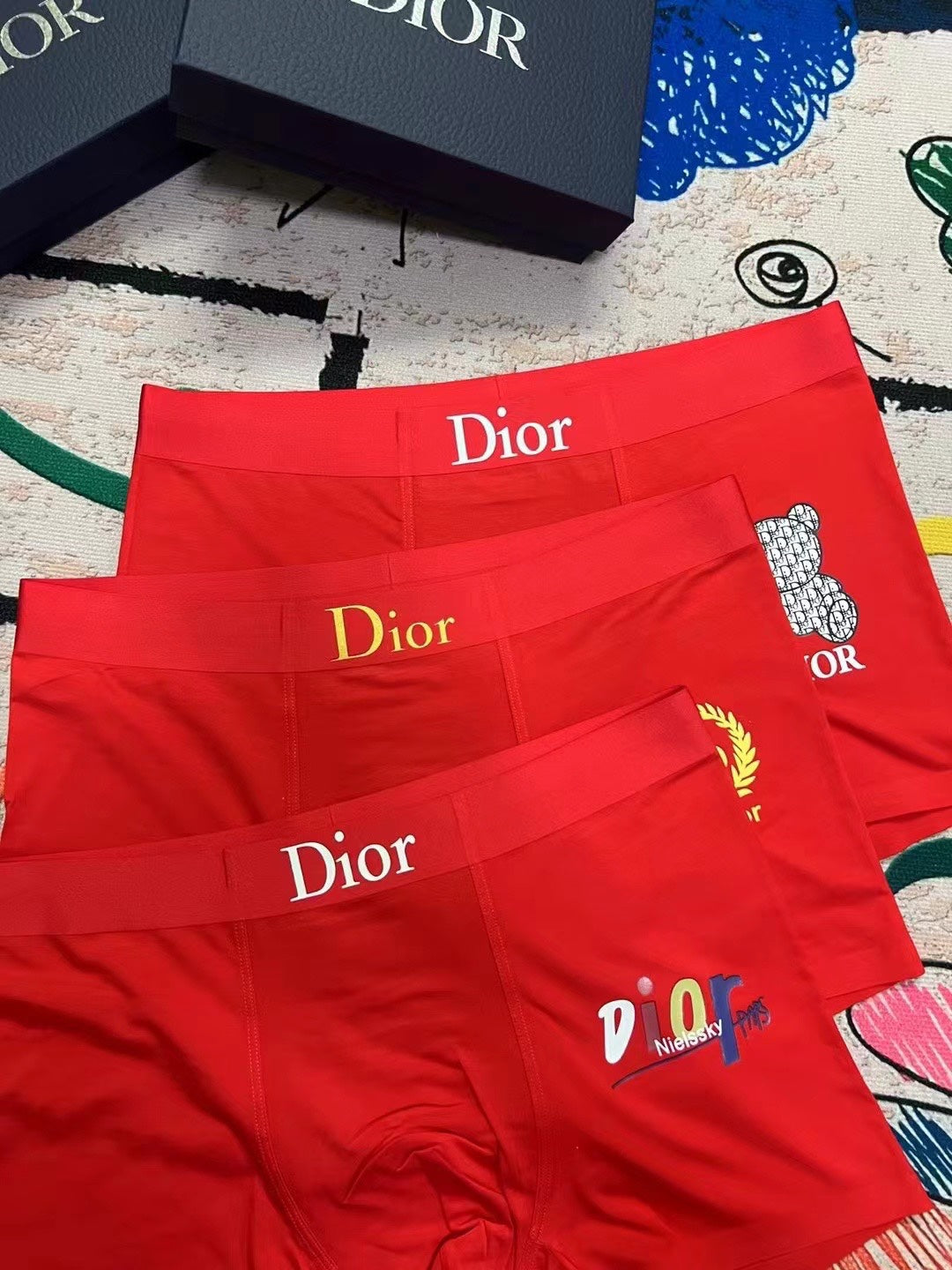 Dior Red Small Colourful Motif Trio Boxer Briefs, image 3