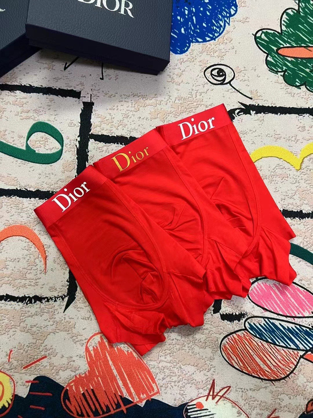 Dior Red Small Colourful Motif Trio Boxer Briefs, image 6