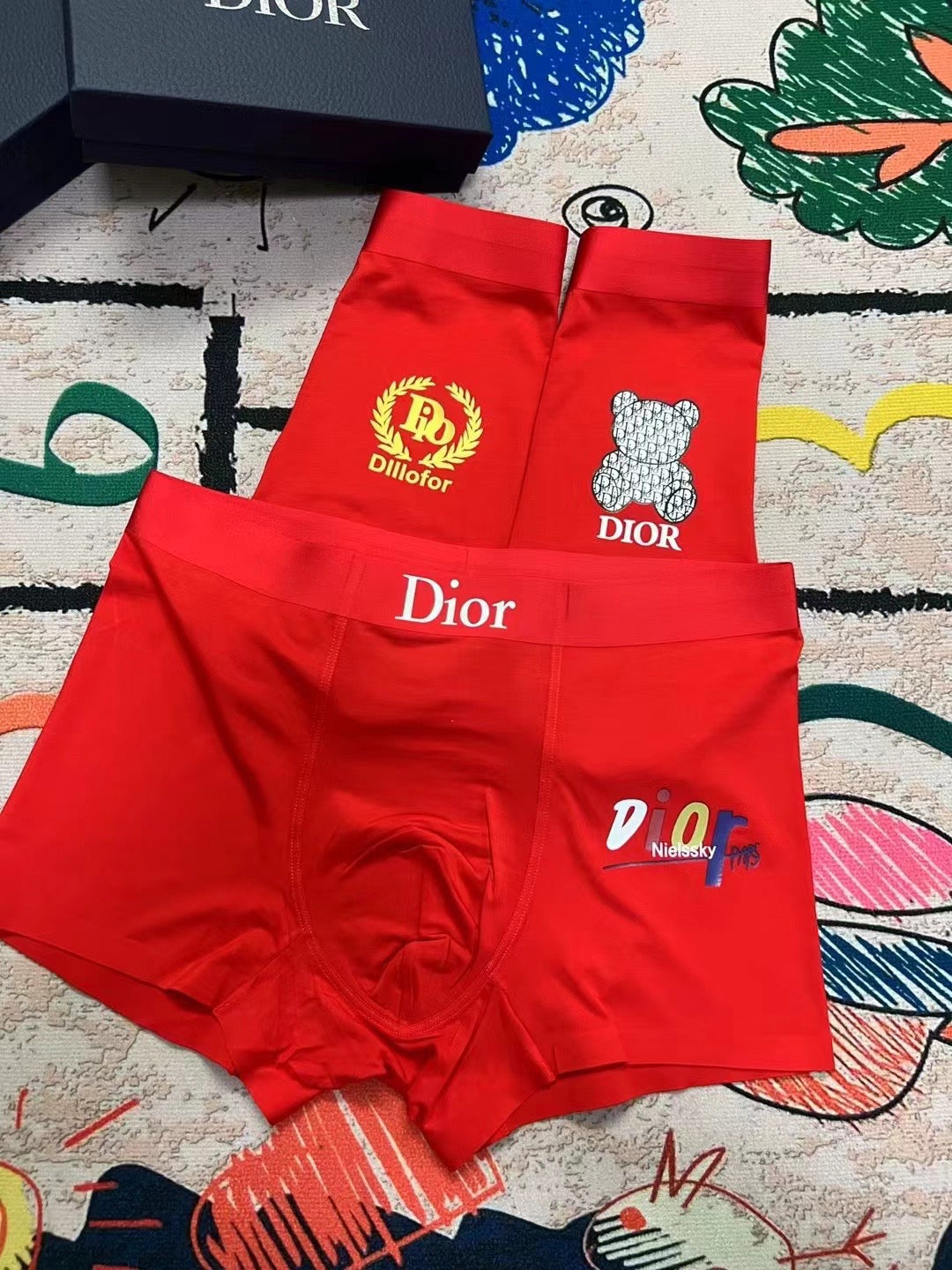 Dior Red Small Colourful Motif Trio Boxer Briefs, image 4