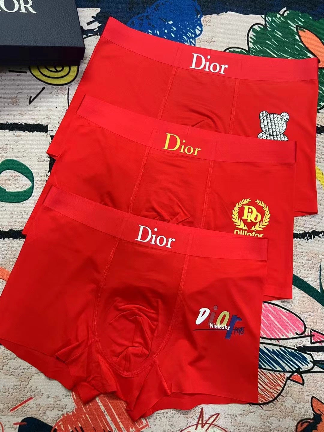 Dior Red Small Colourful Motif Trio Boxer Briefs, image 2