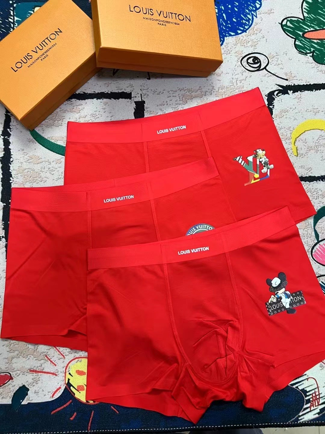 Louis Vuitton Red Small Cartoon Motif Trio Boxer Briefs, image 1