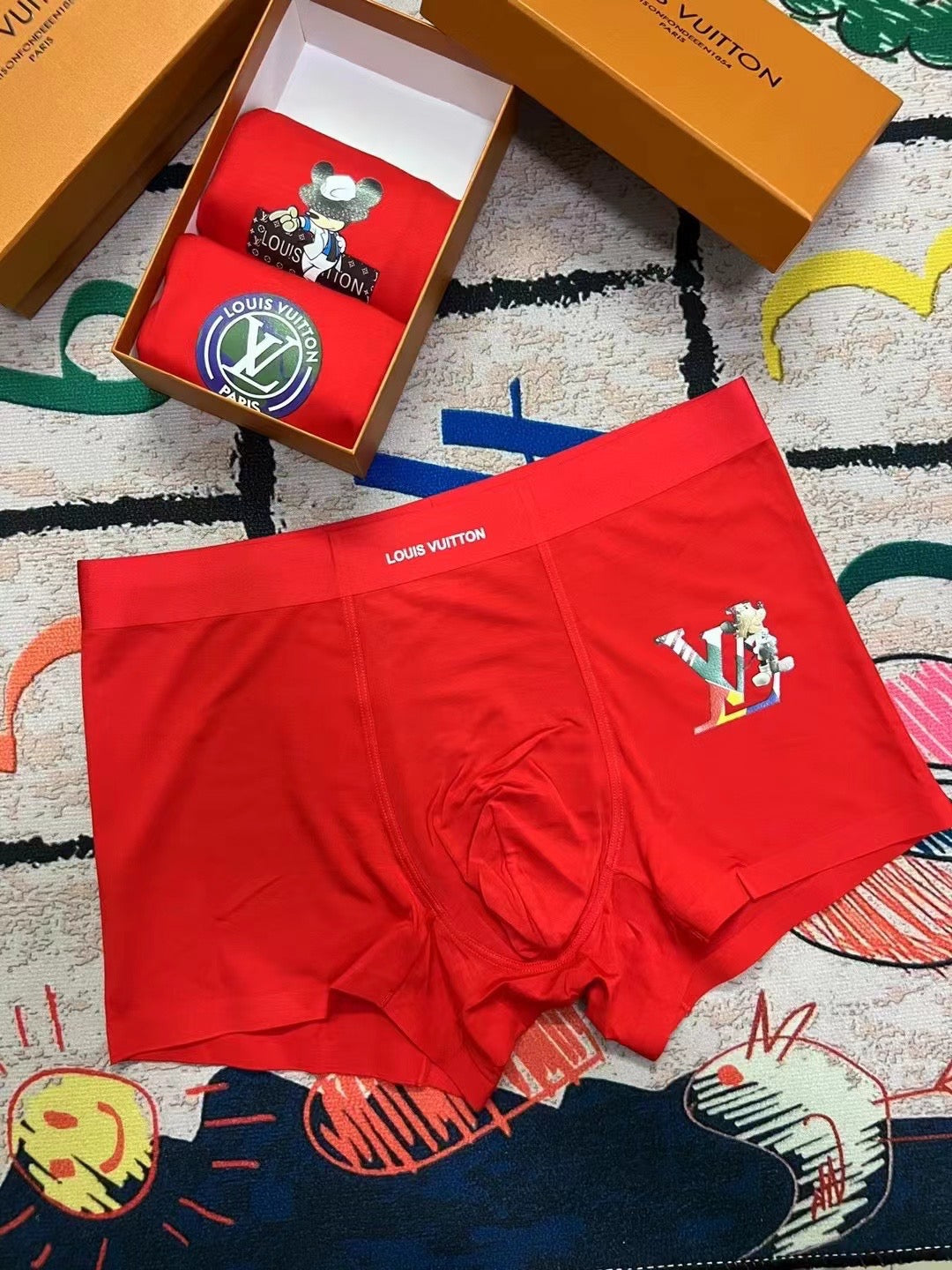 Louis Vuitton Red Small Cartoon Motif Trio Boxer Briefs, image 7