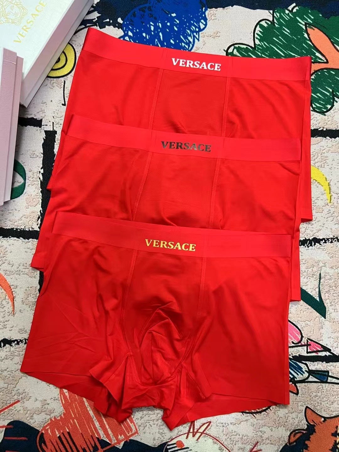 Versace Red Gold Small Waist Text Boxer Briefs, image 1