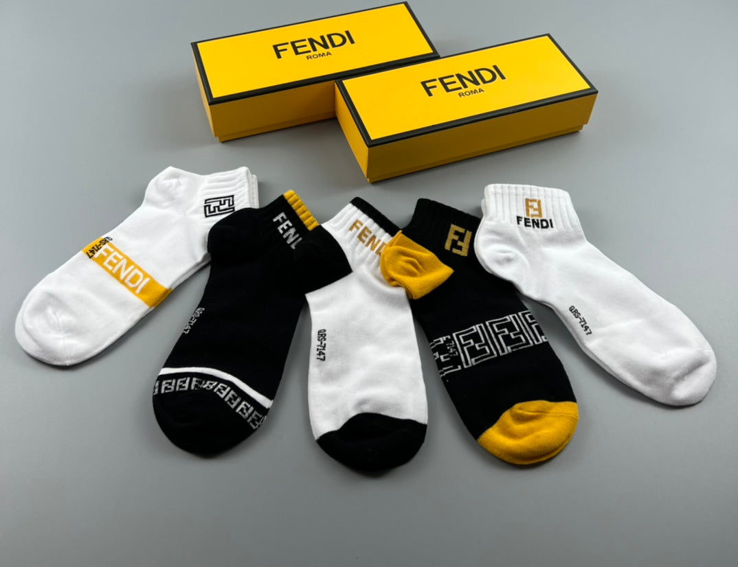 Fendi Black White Grey Gold Stripe Detail Ankle Socks, image 2