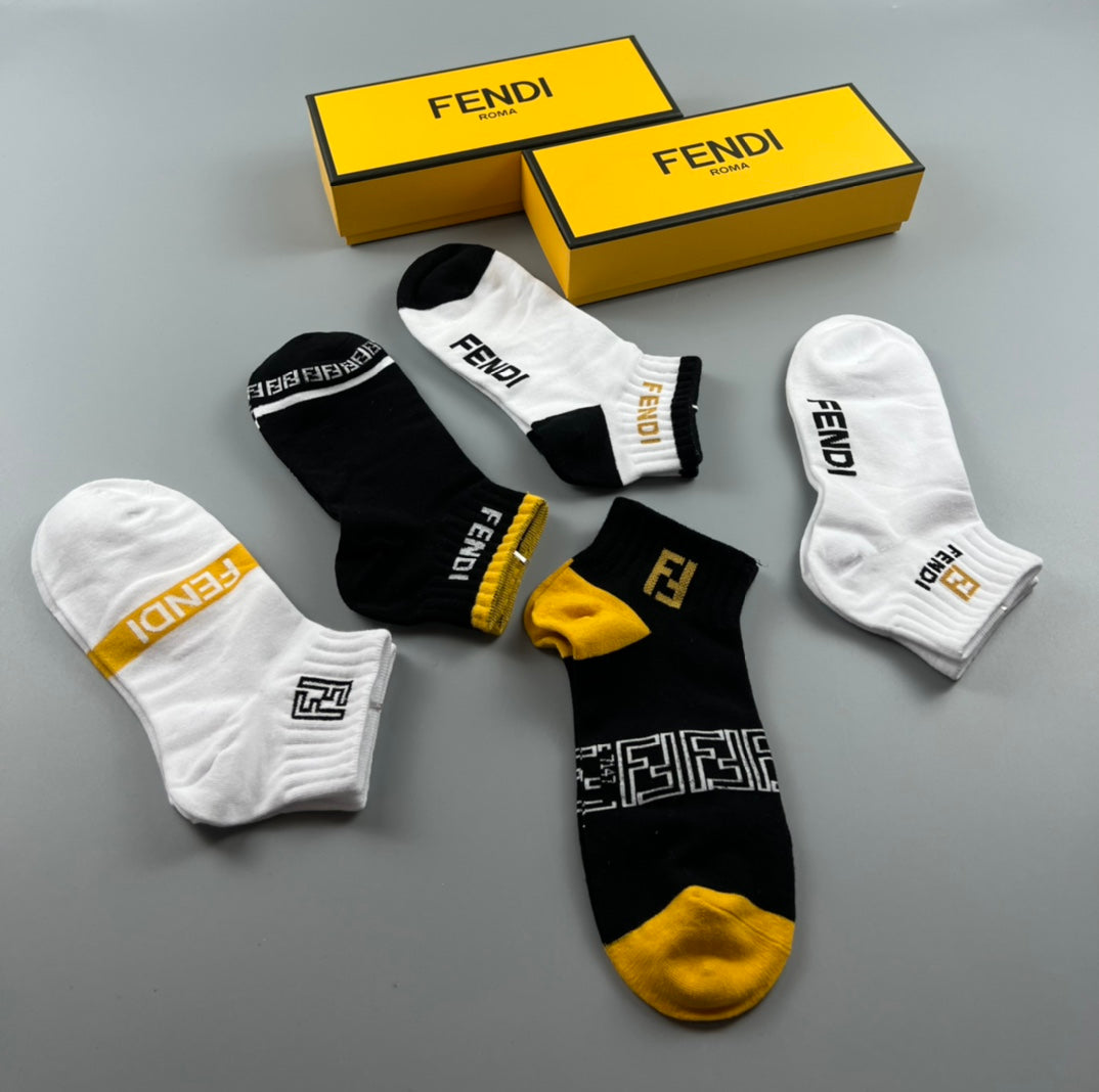 Fendi Black White Grey Gold Stripe Detail Ankle Socks, image 6