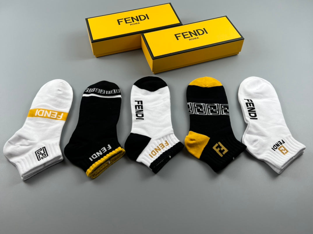 Fendi Black White Grey Gold Stripe Detail Ankle Socks, image 4