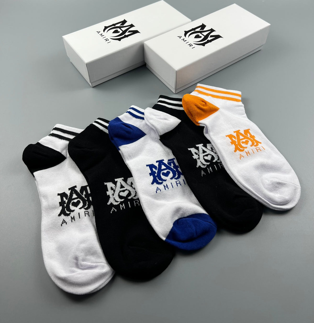 Fendi Black White Blue Orange Small Emblems Ankle Socks, image 6