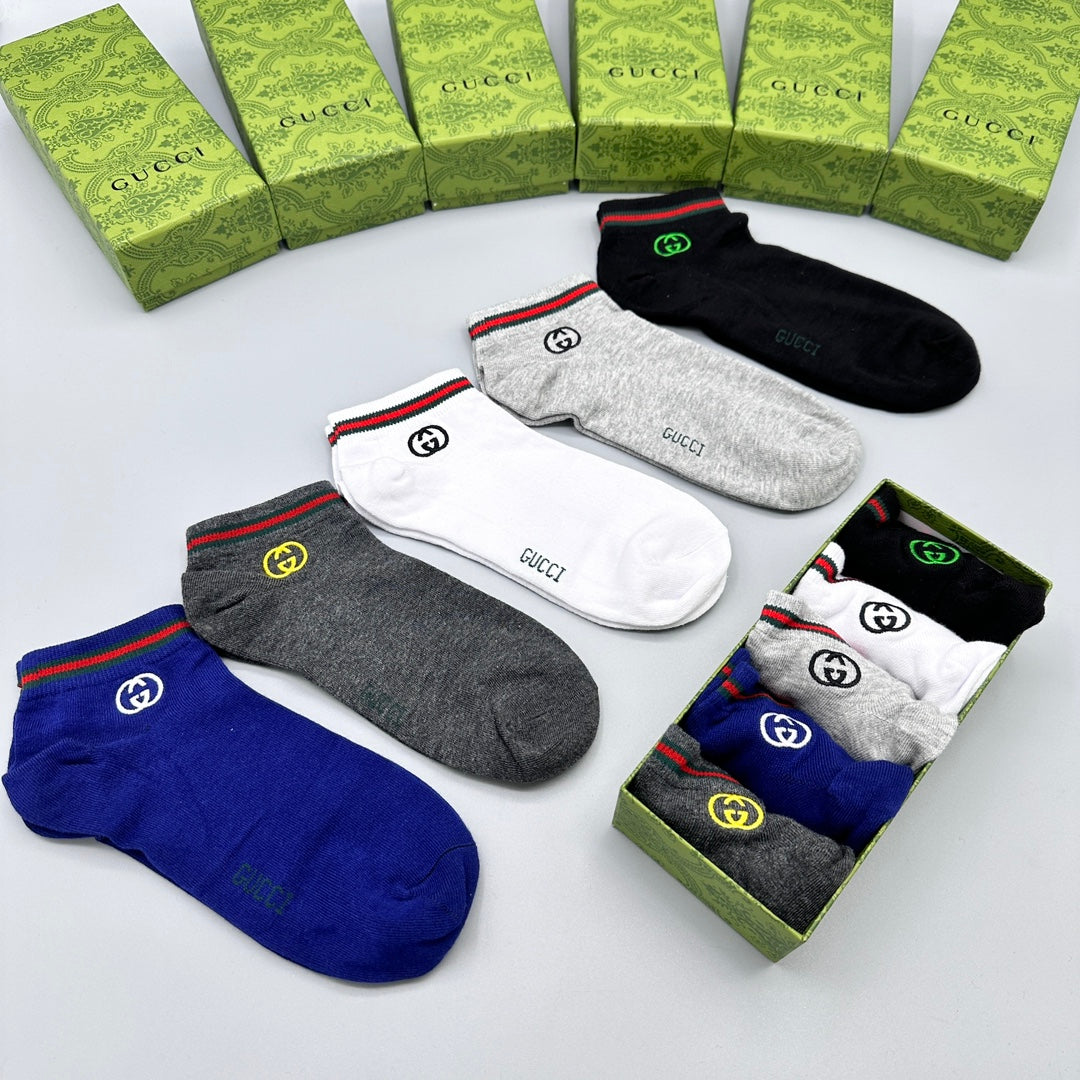 Gucci Navy White Grey Red Green Cuff Ankle Socks, image 8