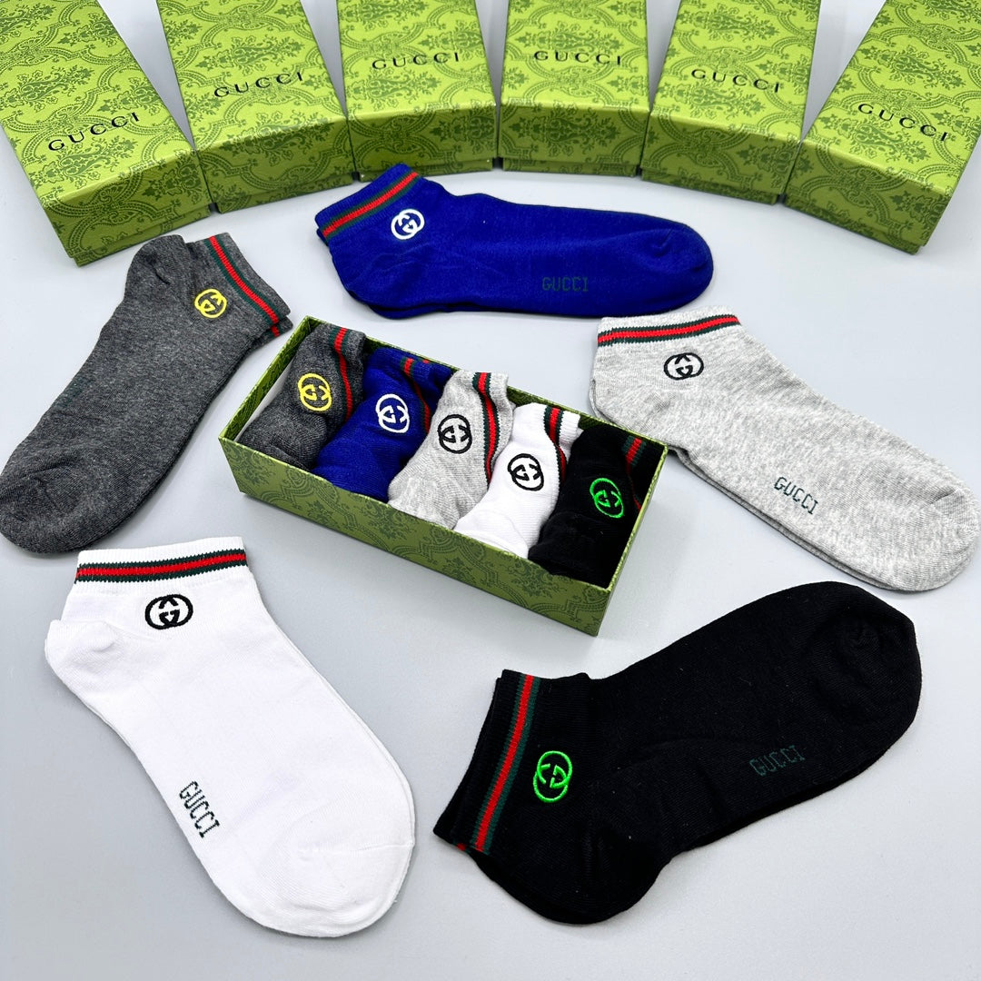 Gucci Navy White Grey Red Green Cuff Ankle Socks, image 5