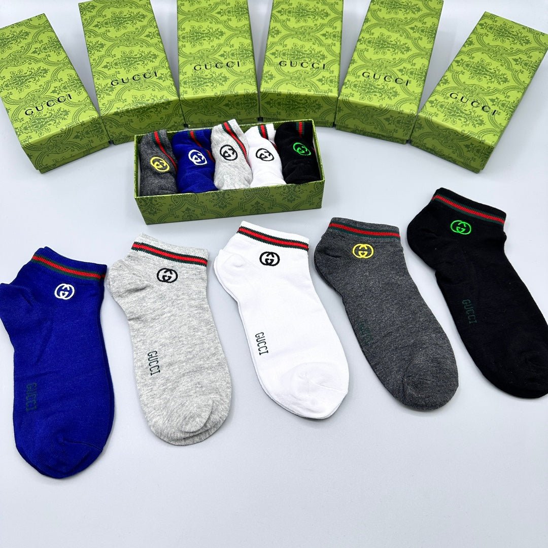 Gucci Navy White Grey Red Green Cuff Ankle Socks, image 4