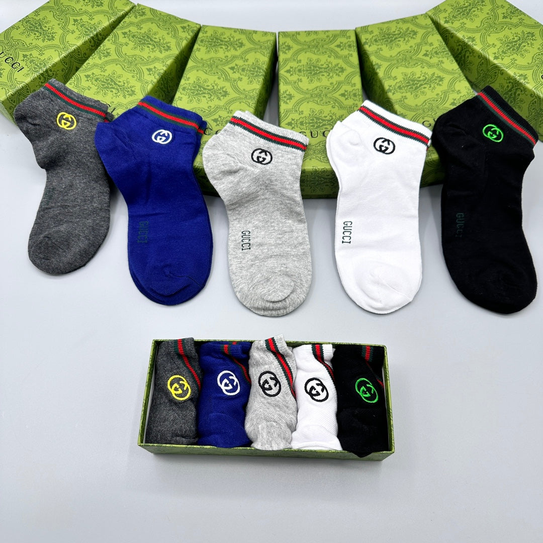 Gucci Navy White Grey Red Green Cuff Ankle Socks, image 3