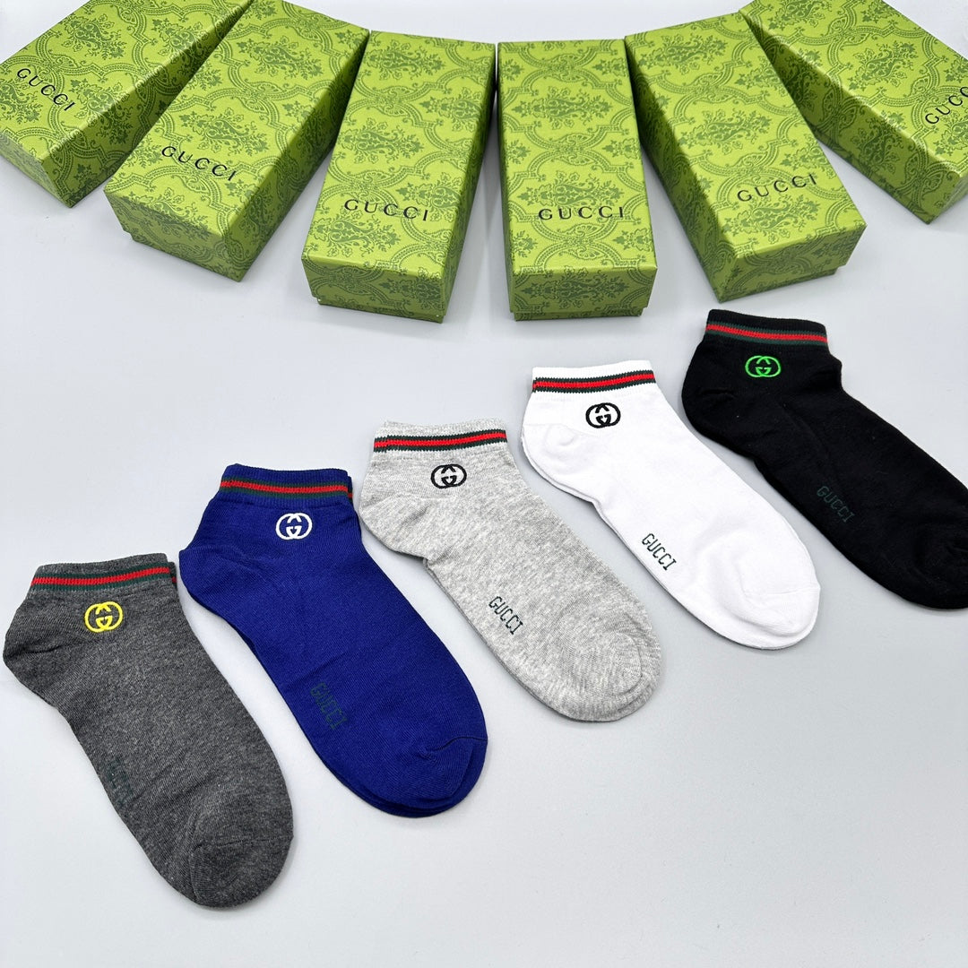 Gucci Navy White Grey Red Green Cuff Ankle Socks, image 7